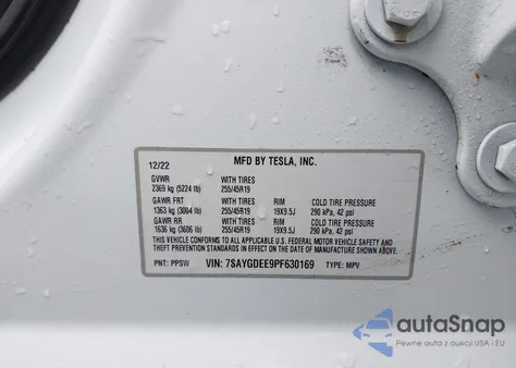 2023 Tesla Model Y Awd/Long Range Dual Motor All-Wheel Drive из США, поврежденный, VIN 7SAYGDEE9PF630169